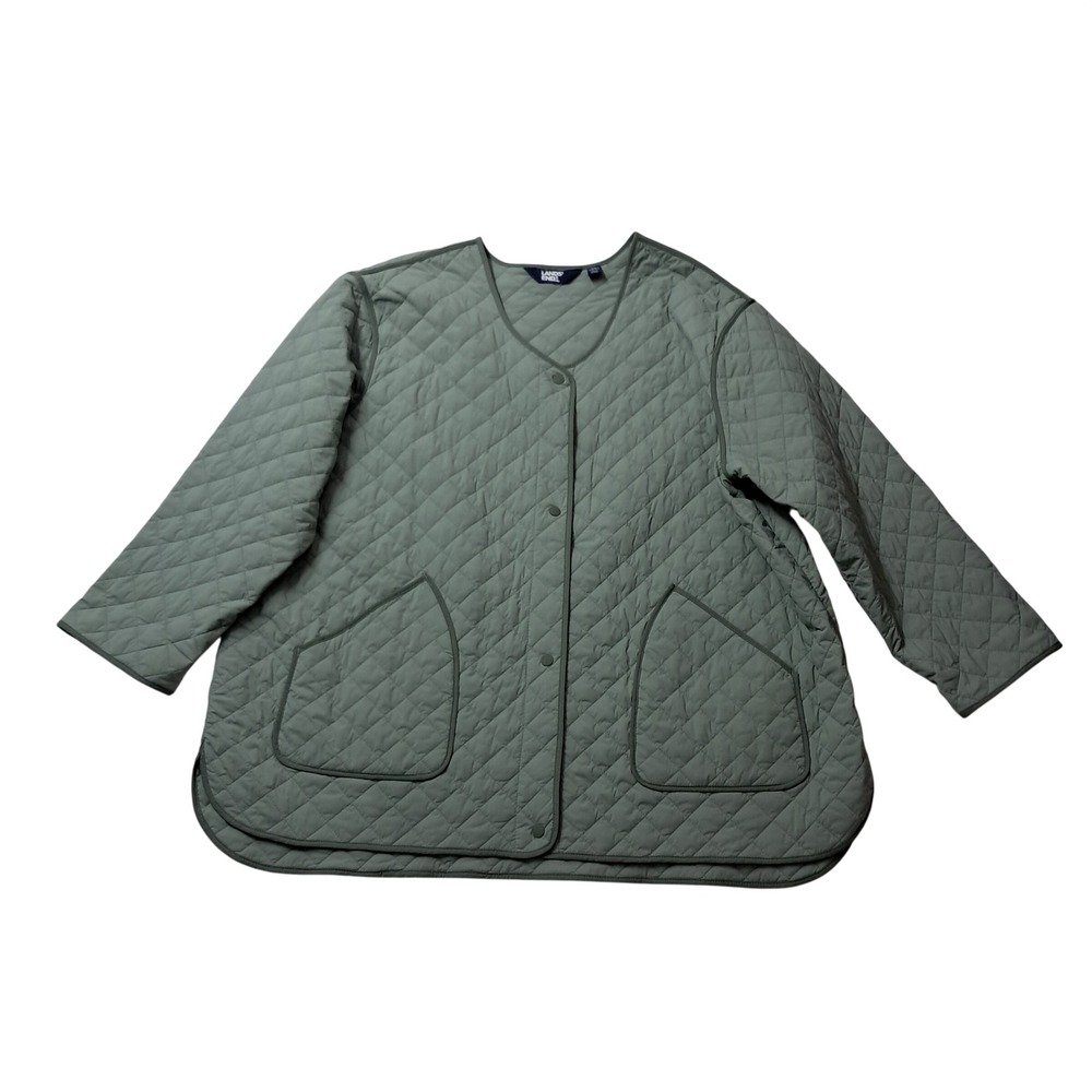 Lands End FeatherFree Insulated Liner Jacket Womens 3X Lily Pad Green Snap Front